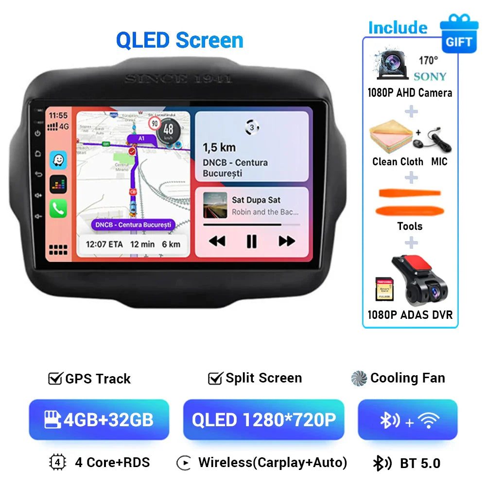 Android 15 Carplay Auto 4G DSP Car Radio Video Multimedia Player For Jeep Renegade 2016 2017 2018 2019 2020 Autoradio GPS Stereo