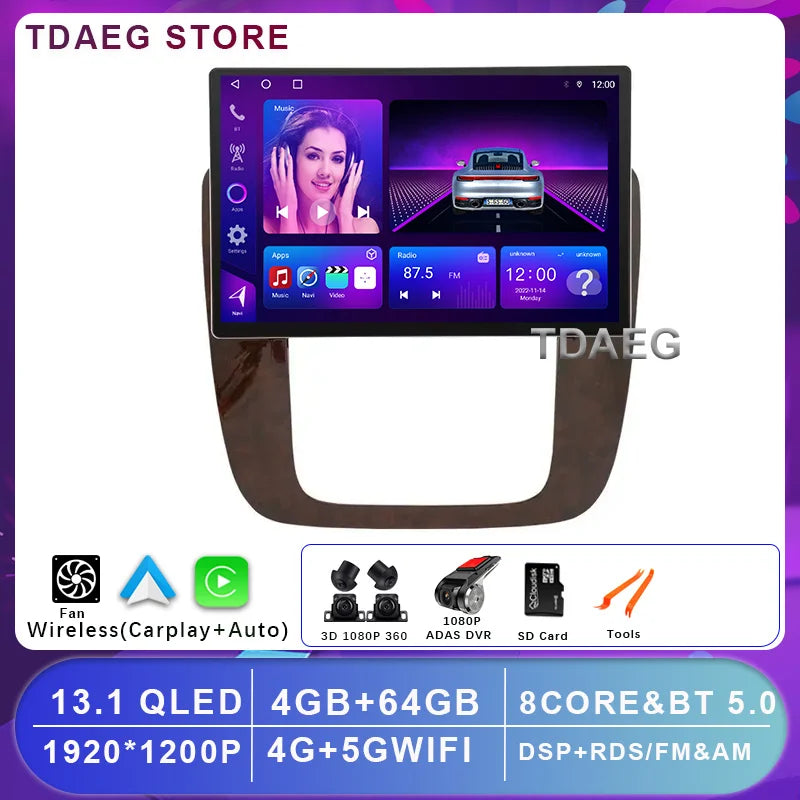 13INCH Android 14 For GMC Yukon Chevrolet Tahoe Suburban 2008 - 2012 Multimedia Video Player 4G WIFI Navigation GPS Carplay auto