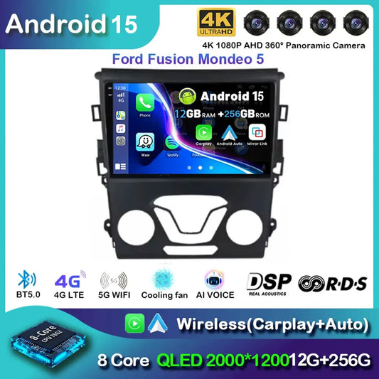 Android 15 Carplay Auto 4G WIFI GPS For Ford Mondeo 5 Fusion 2012-2019 Car Radio Multimedia Player Video Stereo Head Unit 2din
