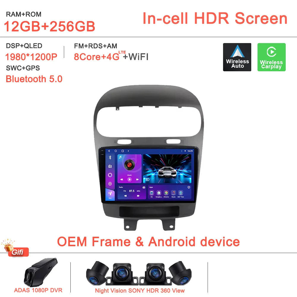 Android14 2K Incell Screen For Dodge Journey Fiat Leap 2012 - 2020 Car Dvd Auto Radio Stereo Multimedia Player GPS Navigation 5G