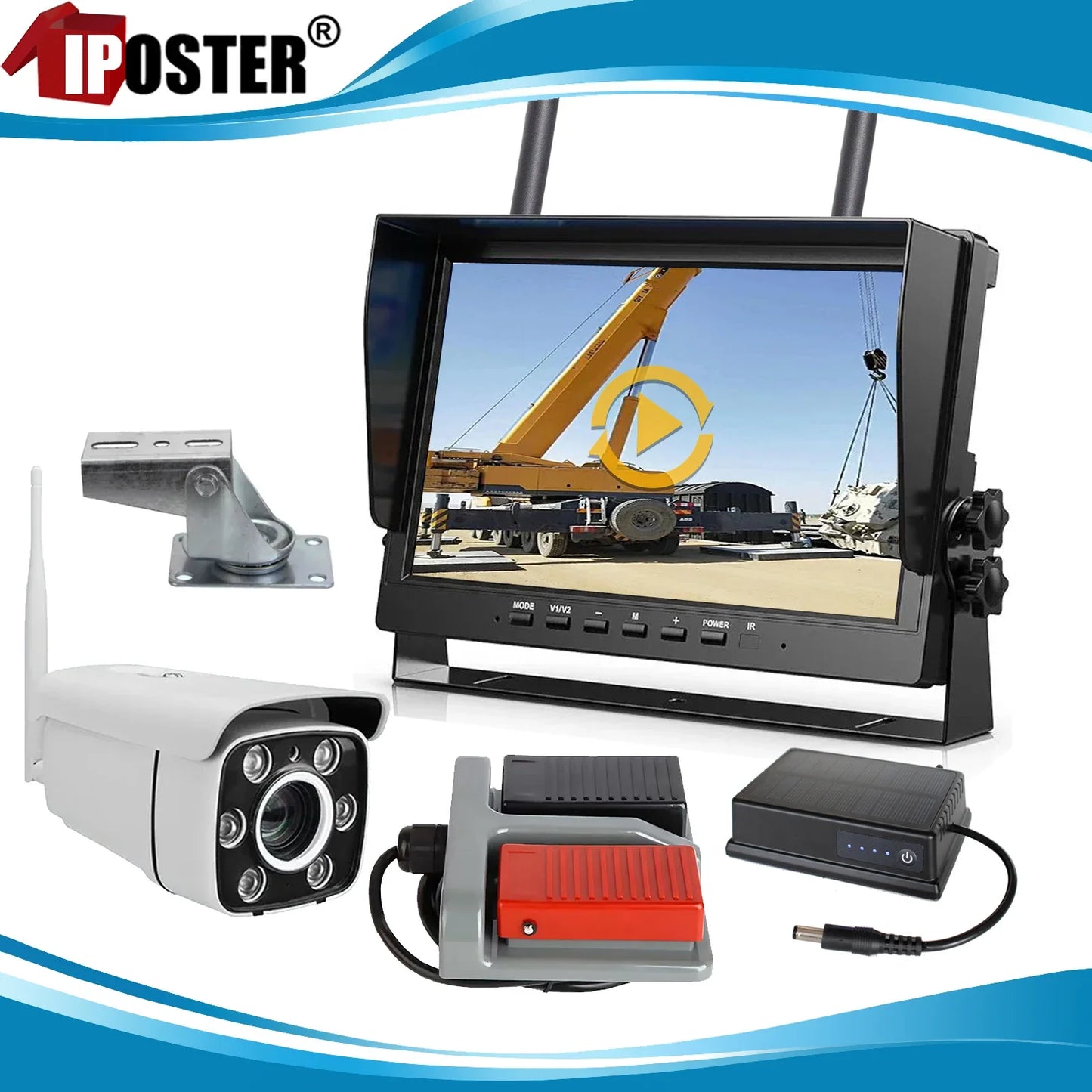 iPoster 10.1" IPS Screen DVR Monitor 1080P 30x Optical Zoom Digital Wireless Camera For Construction Tower Crane Lift Excavator