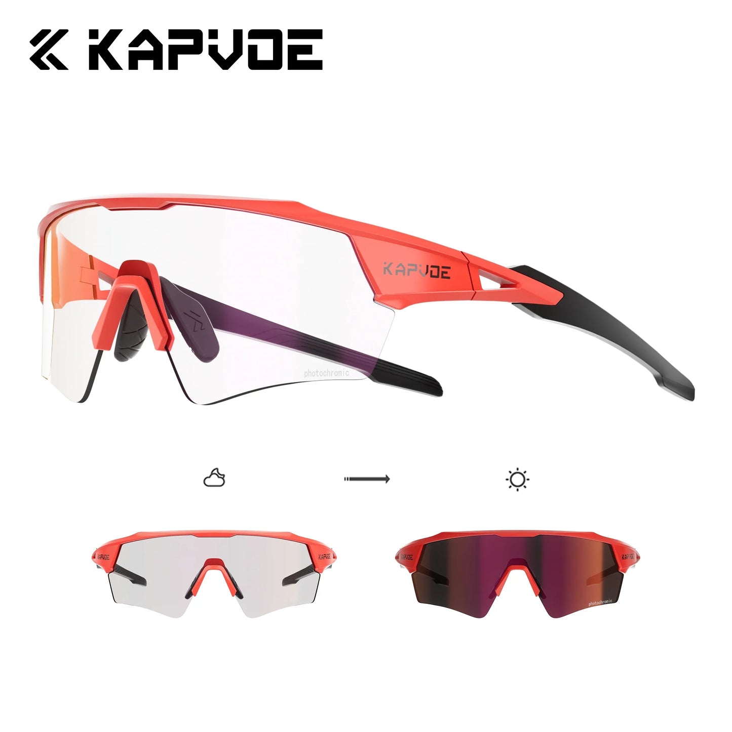Kapvoe New Photochromic Cycling Sunglasses Men Women MTB Glasses UV400 Bicycle Eyewear Outdoor Sports Running Road Bike Goggles