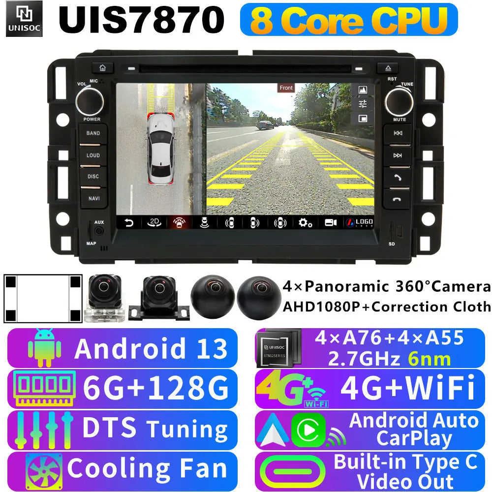 A76 7870 Android 13 12G+256G Car Radio GPS Screen Stereo For GMC Yukon Acadia Chevrolet Tahoe Sierra Avalanche CarPlay Bluetooth