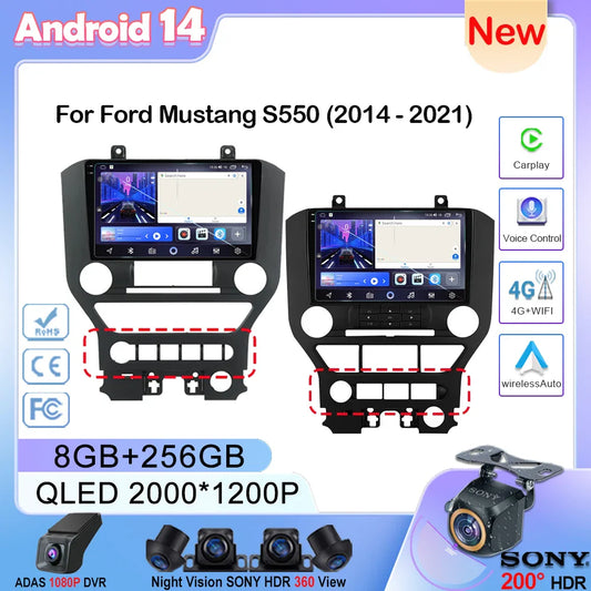 Android 14 Carplay FOR FORD Mustang S550 2014-2021 Multimedia Car Player Navigation Screen GPS Radio No 2 Din Stereo Head Unit