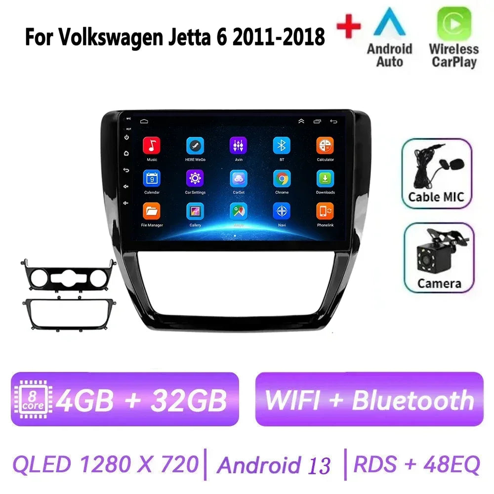 Car Radio for VW Volkswagen Jetta 6 2011-2018 Multimedia 2 Din Android 14 Video Player Navigation GPS DSP Carplay BT Head Unit