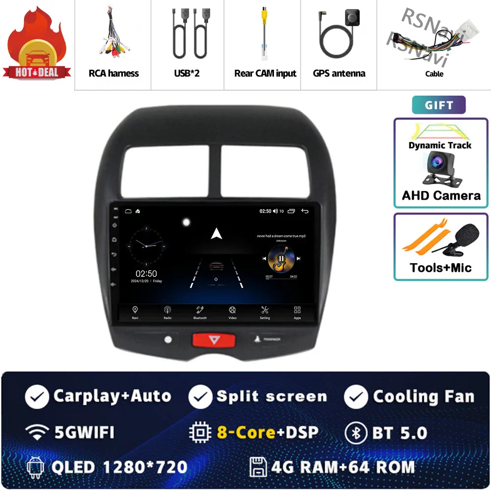 Android 14 For Mitsubishi ASX 1 2010 - 2016 2K QLED Android Car Radio Multimedia Video Player GPS Stereo CarPlay 4G Head Unit