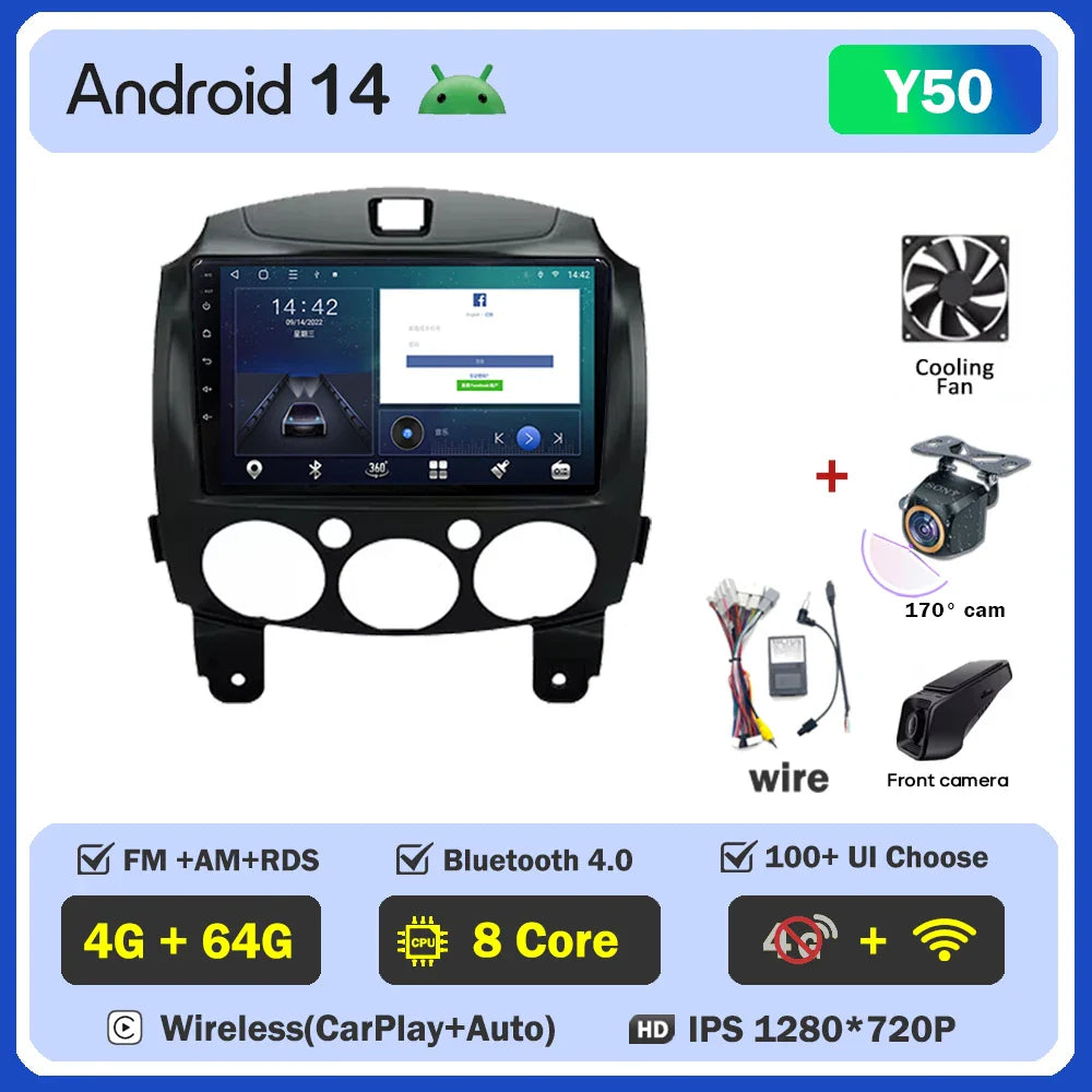 Android 14 Car For MAZDA 2 Mazda2 2007 2008 2009 2010 2011 2012 2013 2014 GPS Navi No 2 din Autoradio Car Android Radio Screen