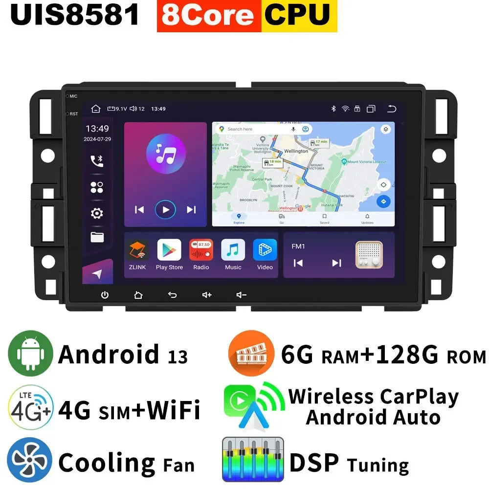 Android 13 Qualcomm 665 8G+256G Car GPS Radio For GMC Sierra Yukon Chevrolet Avalanche Silverado Buick Enclave CarPlay Audio DSP