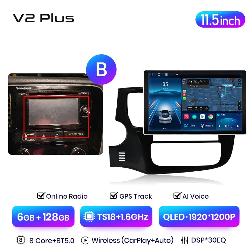 Junsun V3 Plus 2K Car Radio 7862 For Mitsubishi Outlander 3 GF0W GG0W 2012-2018 Wireless CarPlay Android Auto DSP GPS Navigation