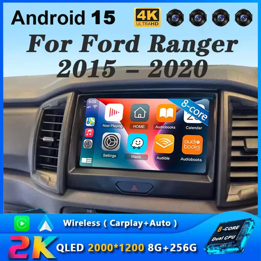 Android 15 Car Radio Stereo QLED Screen For Ford Ranger 2015 2016 2017 2018 2019 2020 GPS Multimedia Carplay Autoradio Head unit