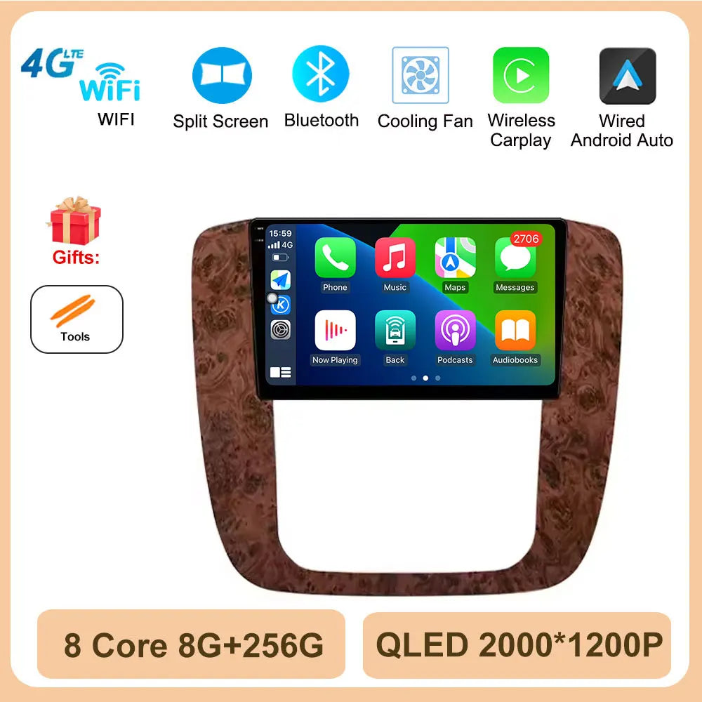 Android 14 for GMC Yukon Chevrolet Tahoe Suburban 2008-2012 Car Radio Multimedia Video Player Navigation Stereo GPS Navi 4G TOOL