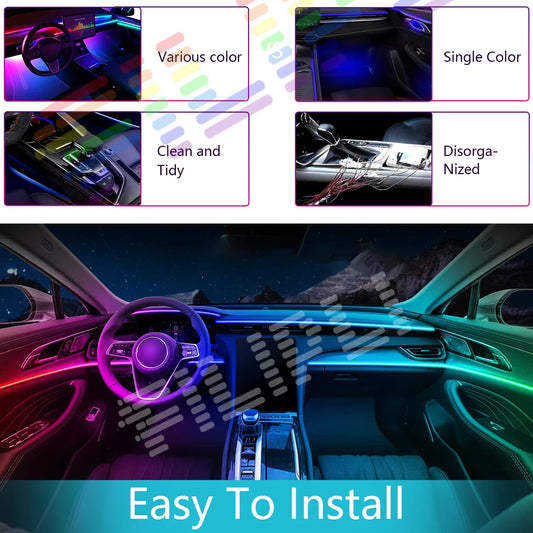 Upgraded Car Ambient Light LED Interior Lighting Kit RGB App Control Multi-Mode Decorative Car Light Ambient Lamp Footwell Light