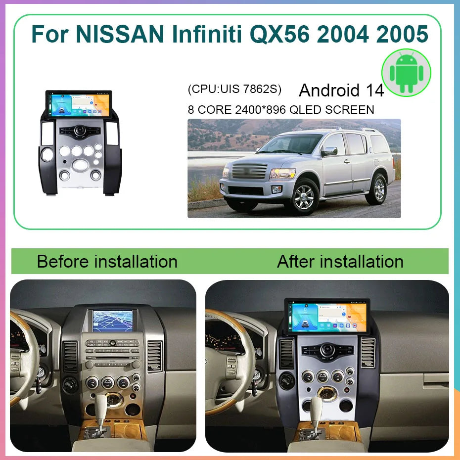 12.3" 4G Carplay Android 14 Car Radio Multimedia Video Player For NISSAN Infiniti QX56 2004 2005 Navigation GPS Head Unit