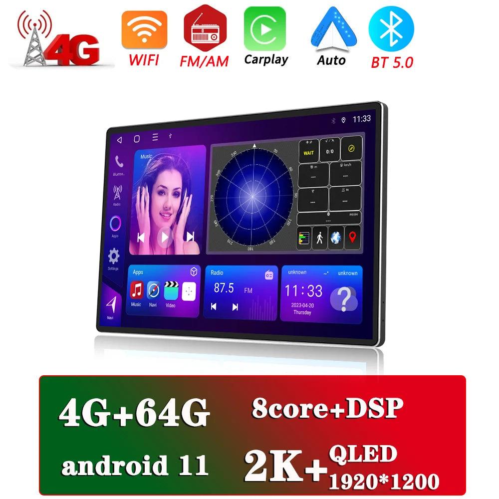 13.1" Car Radio GPS 2 din Android 11 Auto Carplay  For Nissan Hyundai KIA TOYOTA Honda Multimedia Player
