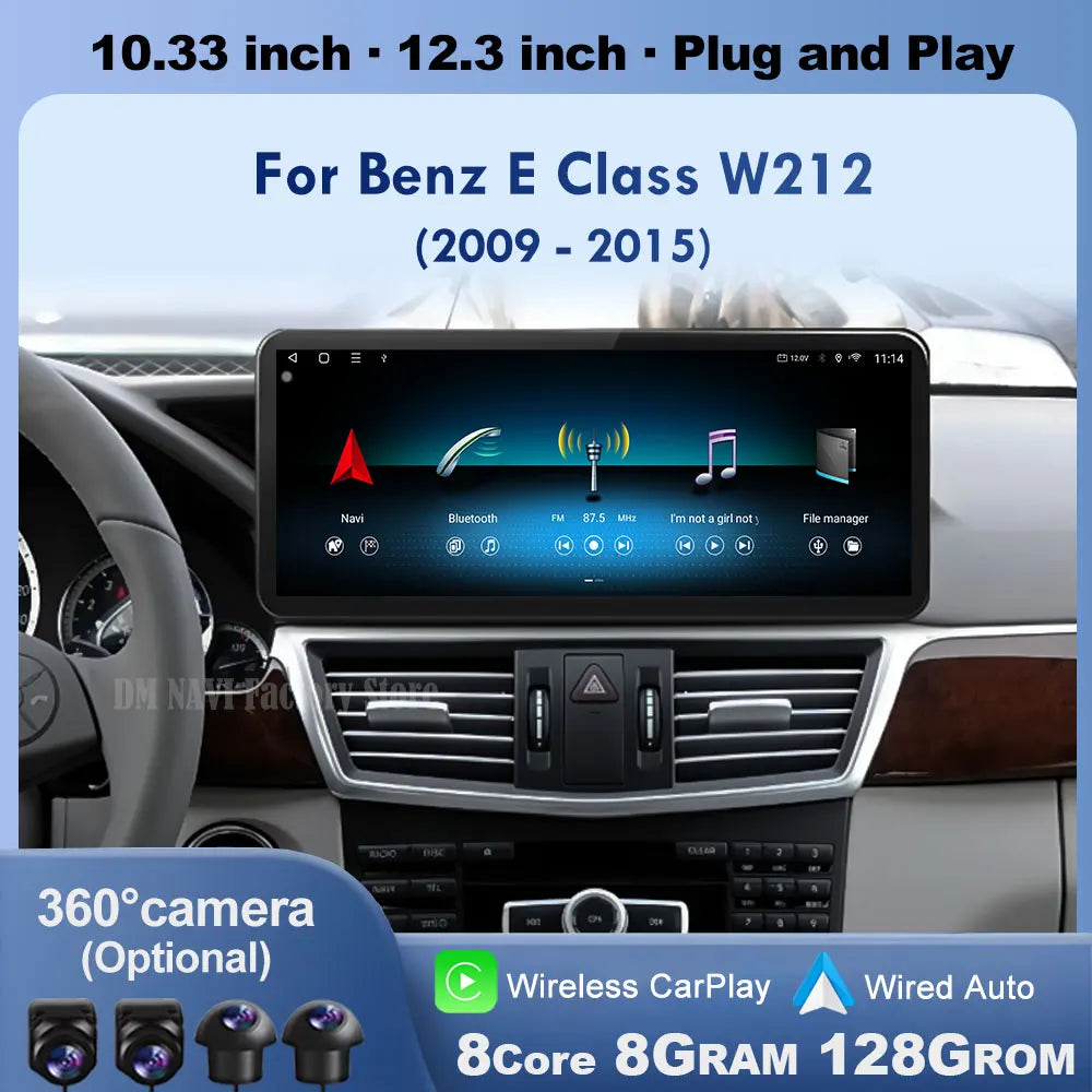 Wireless Carplay Android 14 for Mercedes Benz E Class W212 2009 - 2015 Car Radio Player Video DSP Stereo Touch Screen 4G WiFi BT