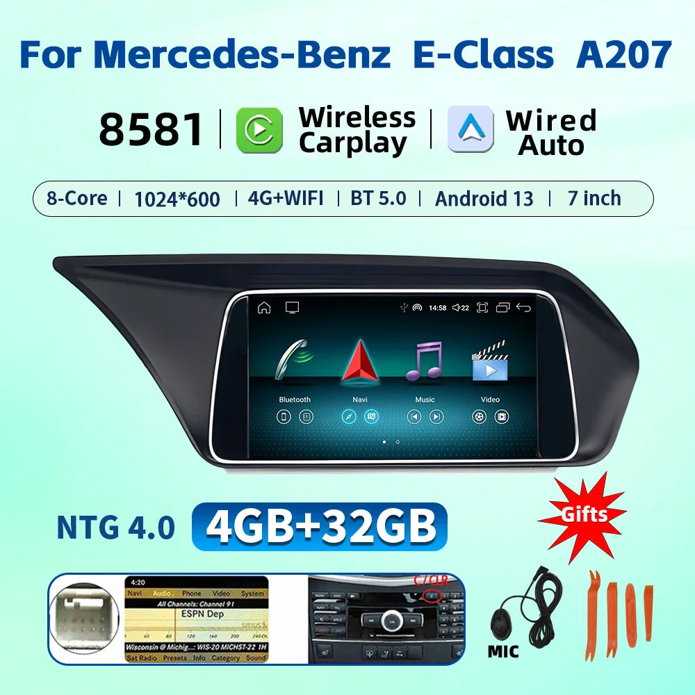 7 Inch Carplay Android 13 Auto Car Intelligent Systems For Mercedes Benz E Class W212 A207 X204 DSP Stereo Touch Screen