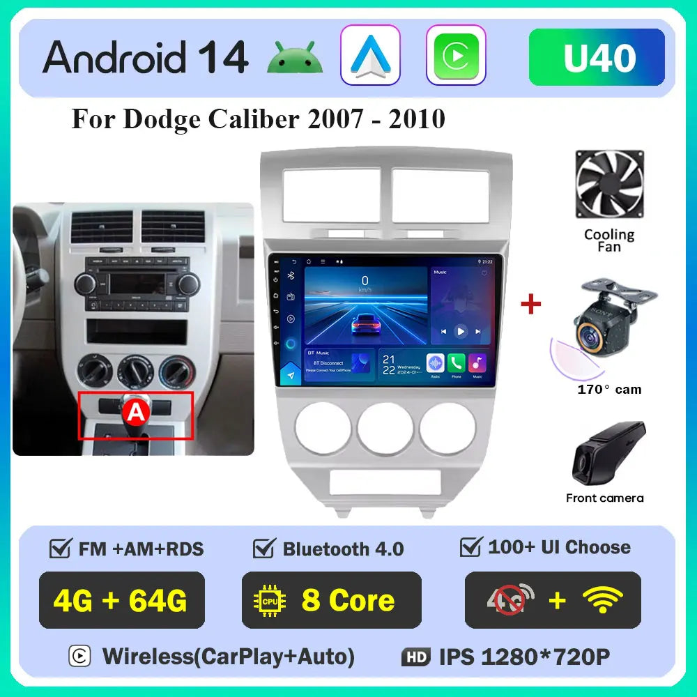 Android 14 Car For Dodge Caliber 2007-2010 For Jeep compass MK 2007-2009 stereo Radio Wireless Carplay Android Auto Radio Stereo