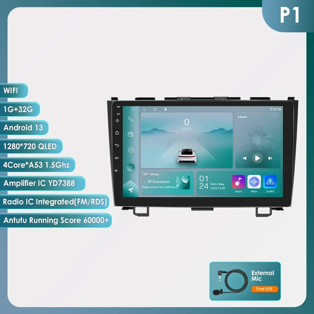 Hizpo Car Radio for Honda CRV CR-V 2007-2011 Multimedia Video Player Navigation Stereo GPS Android 13 Carplay Head Unit No DVD