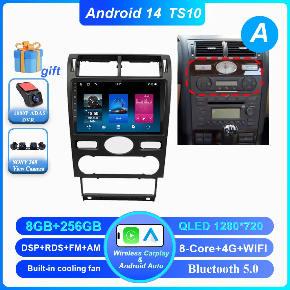 Android 14 Radio Stereo For Ford Mondeo MK 3 2000 2001 2002 2003 2004 2005-2007 Auto Multimedia Player GPS Navigation Bluetooth