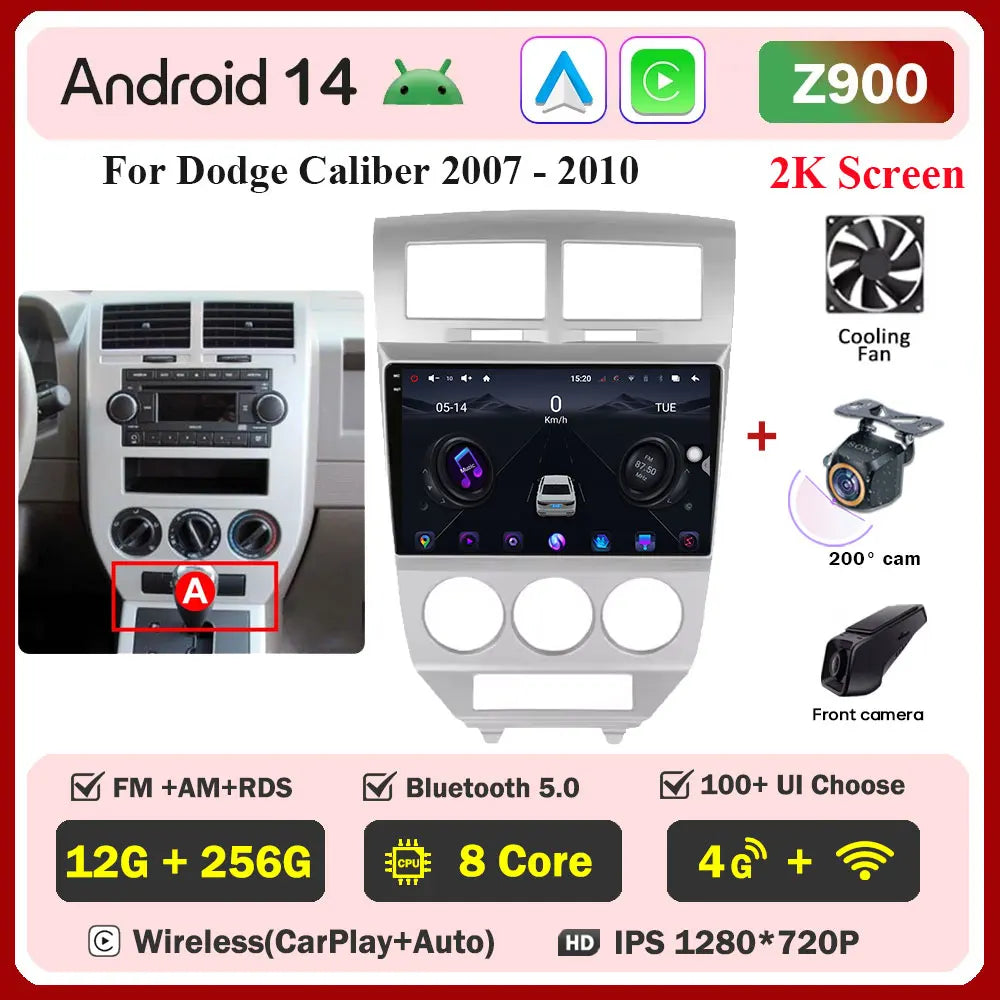 Android 14 Car For Dodge Caliber 2007-2010 For Jeep compass MK 2007-2009 stereo Radio Wireless Carplay Android Auto Radio Stereo