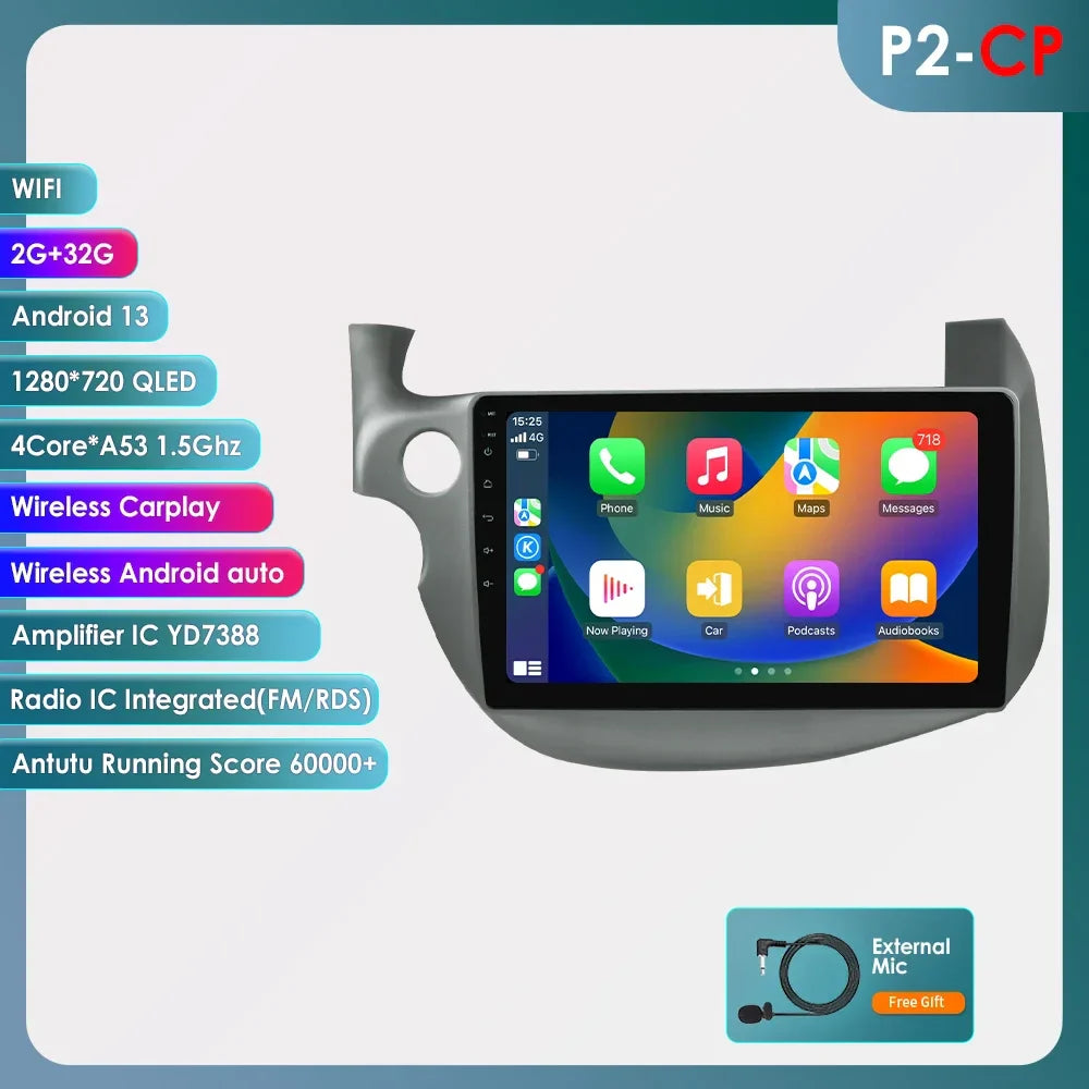 Hizpo 2 Din Android 13 Car Radio For HONDA FIT JAZZ 2007-2013 Multimedia Video Player AI Voice Wireless CarPlay Auto Head Unit