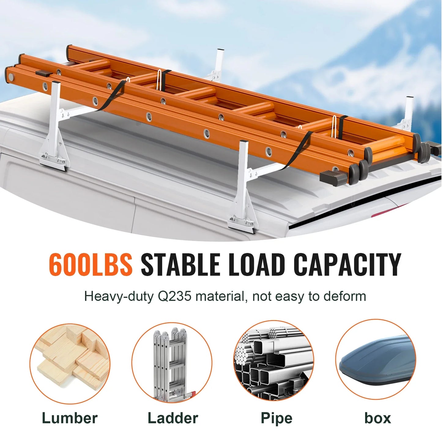 VEVOR Trailer Ladder Rack Adjustable Roof Rack 2/3 Crossbars Van Roof Ladder Rack Fit for Chevrolet 1500 / Ford E150 /GMC Savana
