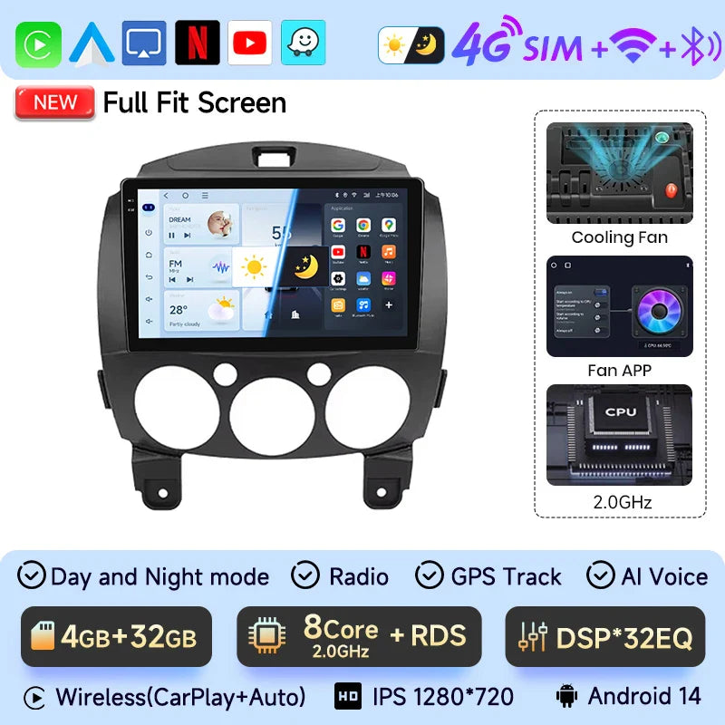 JIUYIN Android 13 Car stereo Radio Multimedia Video Player Navigation GPS For MAZDA 2 Mazda 2 2007 - 2014 Head Unit Carplay