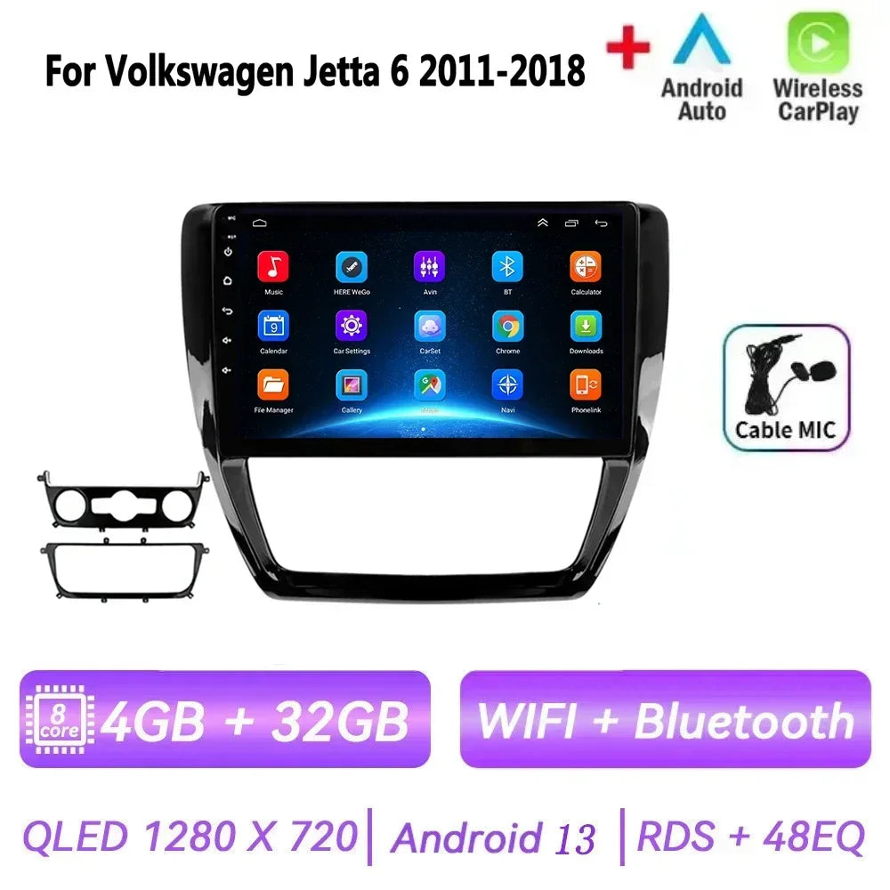 Car Radio for VW Volkswagen Jetta 6 2011-2018 Multimedia 2 Din Android 14 Video Player Navigation GPS DSP Carplay BT Head Unit