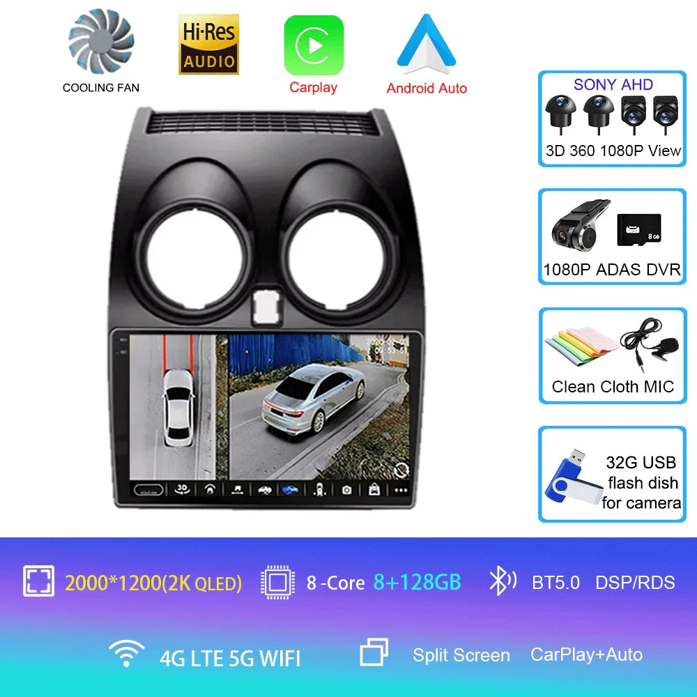 Android 14 2 DIN untuk Nissan Qashqai 1 J10 2006-2014 Radio Mobil Navigasi Pemutar Multimedia DVD Carplay Stereo Speaker Unit Ke