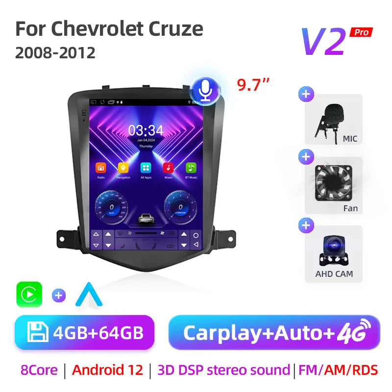 2Din Car Radio For Chevrolet Cruze J300 2008 2009-2012 Stereo Multimedia Video Player Navigation GPS Carplay 4G Android 11