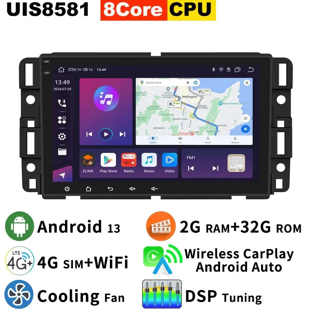 Android 13 Qualcomm 665 8G+256G Car GPS Radio For GMC Sierra Yukon Chevrolet Avalanche Silverado Buick Enclave CarPlay Audio DSP