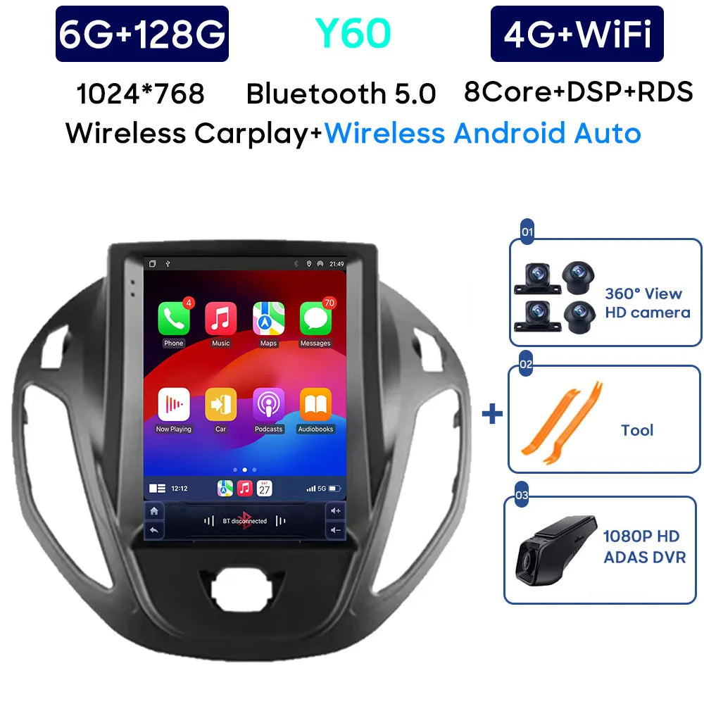 Android 14 Car Radio For Ford B-Max Transit Courier Tourneo 2012 - 2018 Carplay Navigation GPS Carplay Multimedia Player No 2din