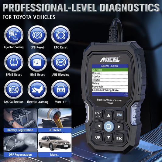 Ancel TD700 OBD2 Scanner All System Fit For TOYOTA CAMRY LEXUS COROLLA Reader  Transmission TPMS Relearn ABS Engine