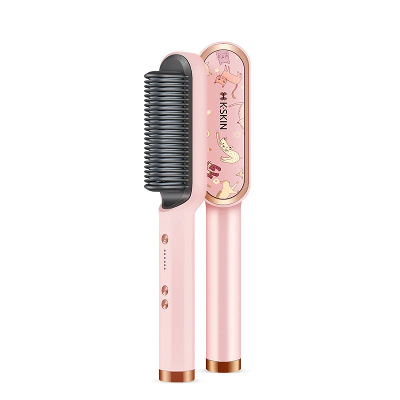 2in1 Professional Ionic Hair Straightener Curler Brush Ceramic PTC Heating Fast Straightening Curling Iron Hot Comb Styling Tool