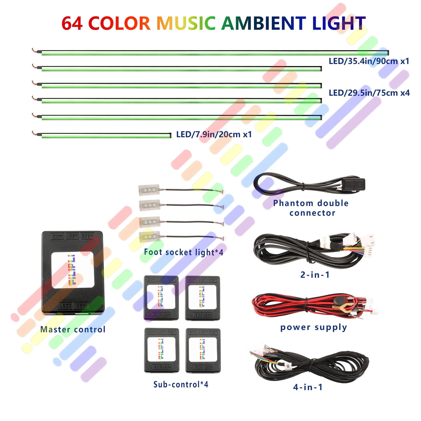 Upgraded Car Ambient Light LED Interior Lighting Kit RGB App Control Multi-Mode Decorative Car Light Ambient Lamp Footwell Light