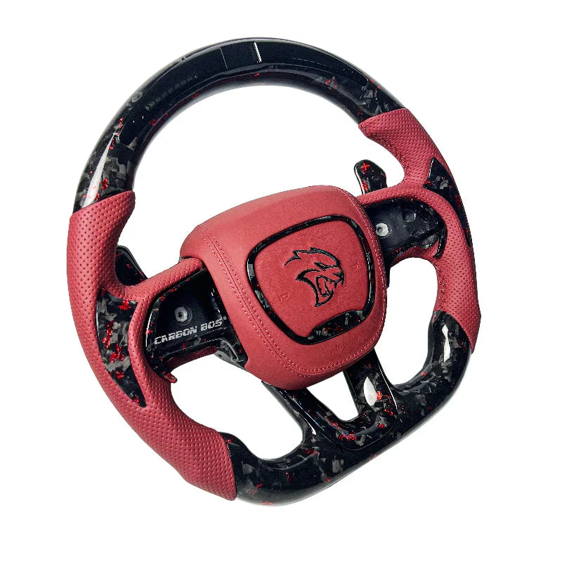 Customized leather carbon fiber LED steering wheel suitable for Dodge Challenger SRT HELLCAT 2008-2024 series racing cars