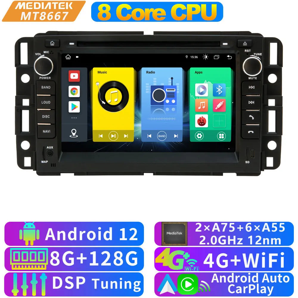A76 7870 Android 13 12G+256G Car Radio GPS Screen Stereo For GMC Yukon Acadia Chevrolet Tahoe Sierra Avalanche CarPlay Bluetooth