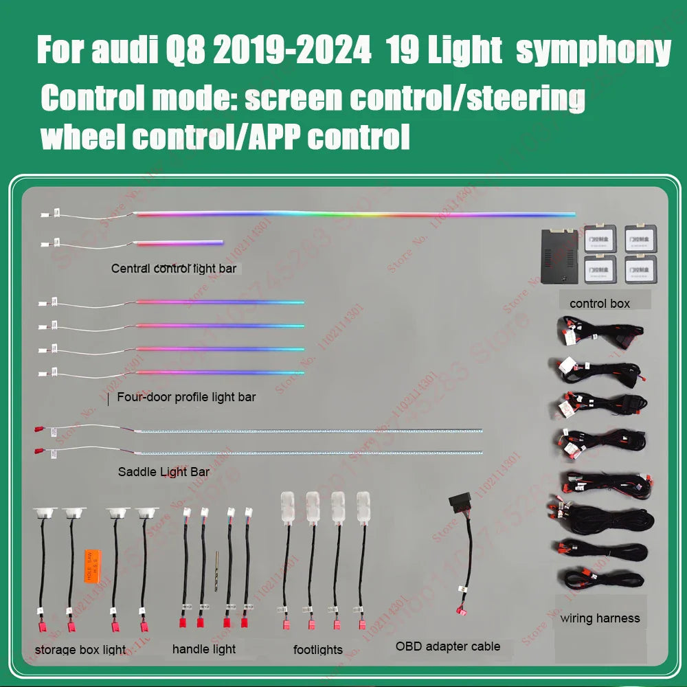 30 Colors Ambient light for audi Q6 2023-2024 Q7 2006-2019 Q8 2019-2024 Interior Atmosphere Light Original car MMI knob control