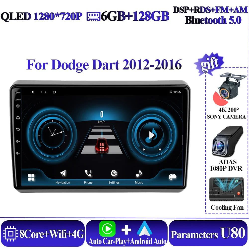 Wireless Android Auto Carplay For Dodge Dart 2012-2016 Car Multimedia Player 5G Wifi GPS Intelligent System 8 core Touch Display