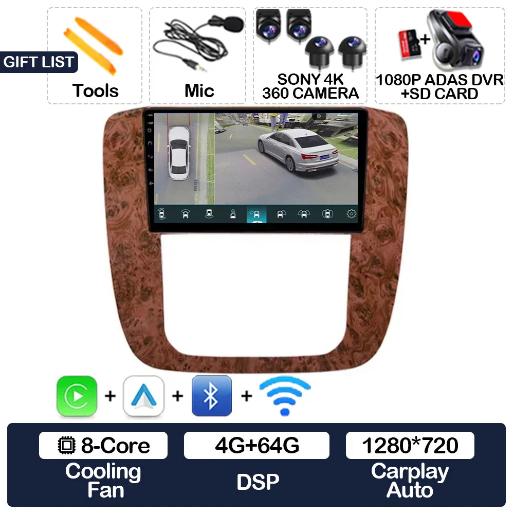 Android 15 Carplay Auto Car Radio For GMC Yukon Chevrolet Tahoe Suburban 2008 - 2012 Multimedia Stereo Video Player NAVI GPS 4G
