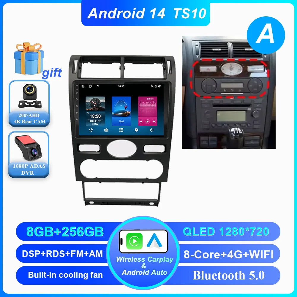 Android 14 Radio Stereo For Ford Mondeo MK 3 2000 2001 2002 2003 2004 2005-2007 Auto Multimedia Player GPS Navigation Bluetooth