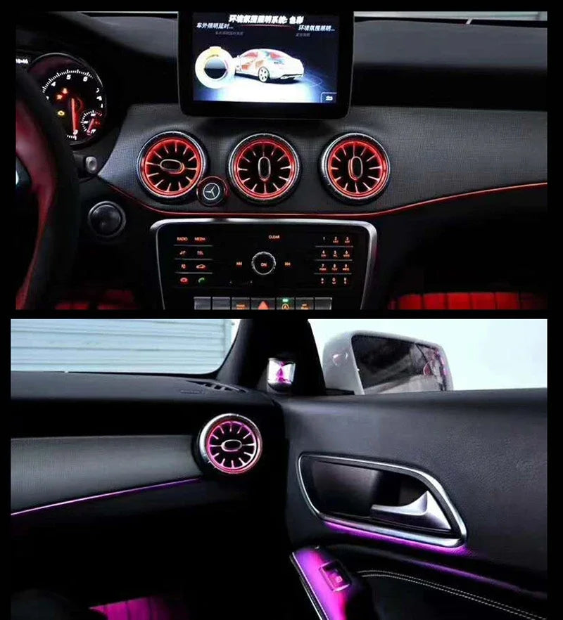 12-color LED Car Air Vent Outlet Turbine Nozzle Atmosphere Lamp For Mercedes-Benz A/CLA/GLA class W176 W117 W156 Ambient Light