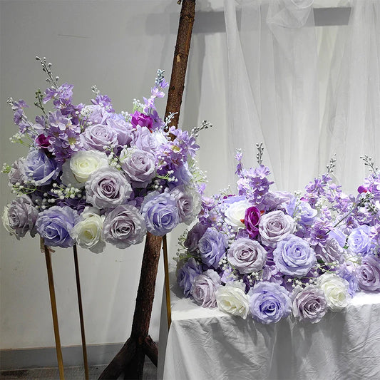 2m/1m Luxury purple Rose Artificial Flower Row Wedding Table Centerpiece Flowers Backdrop Wall Arches Decor Party Stage Floral