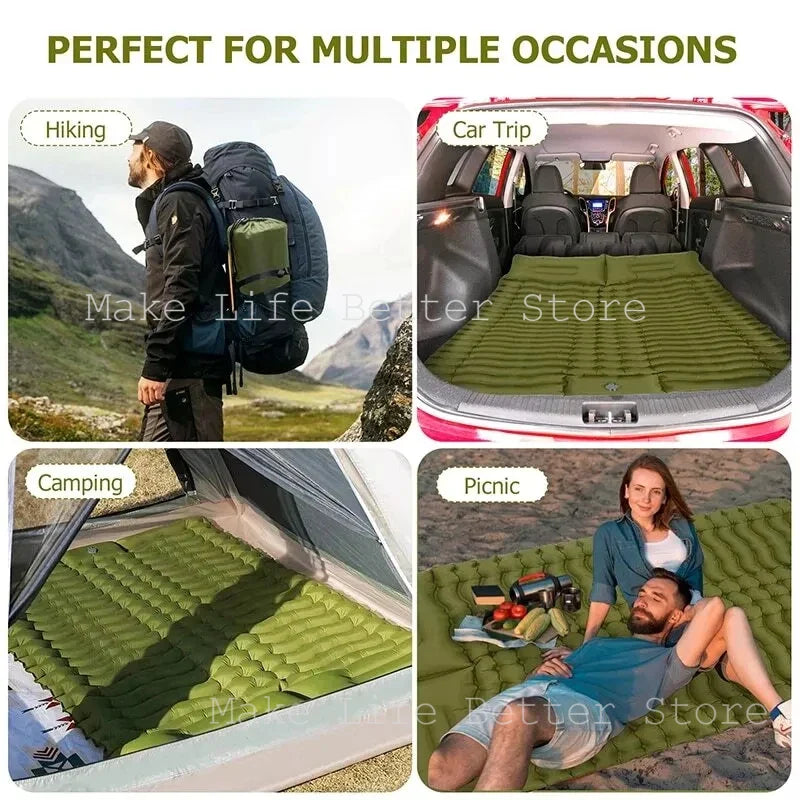Inflatable Mattress with Built-in Pillow Pump 200x140cm Outdoor Sleeping Bed Vehicle Inflatable Cushion for Summer Beach Mat