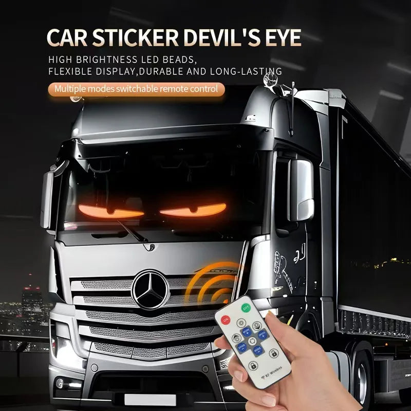 2 in 1 Truck Car Devil Eye LED Pixel Panel Light Remote Control Soft Foldable Lighting Scrolling For Board Windshield 12V 24V