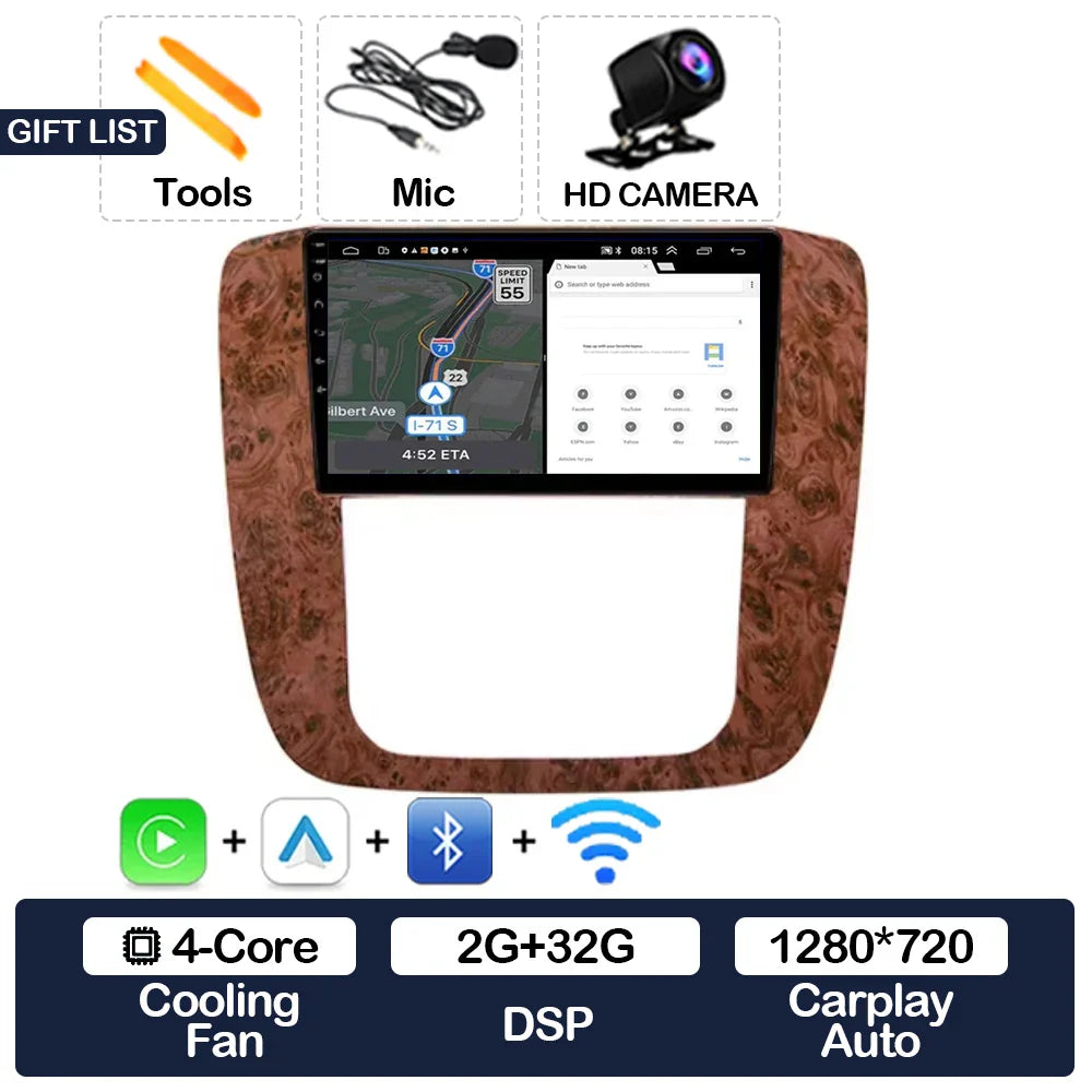 Android 15 Car Radio For GMC Yukon Chevrolet Tahoe Suburban 2008 - 2012 Carplay Auto Multimedia Stereo Video Player NAVI GPS 4G