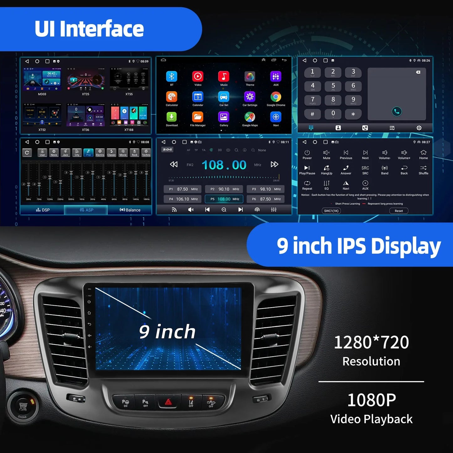 ESSGOO 9" Android 14 For 15-19 Chrysler 200 200C 200S Carplay Android Auto Car Radio GPS Navi Wifi FM BT SWC Multimedia Player