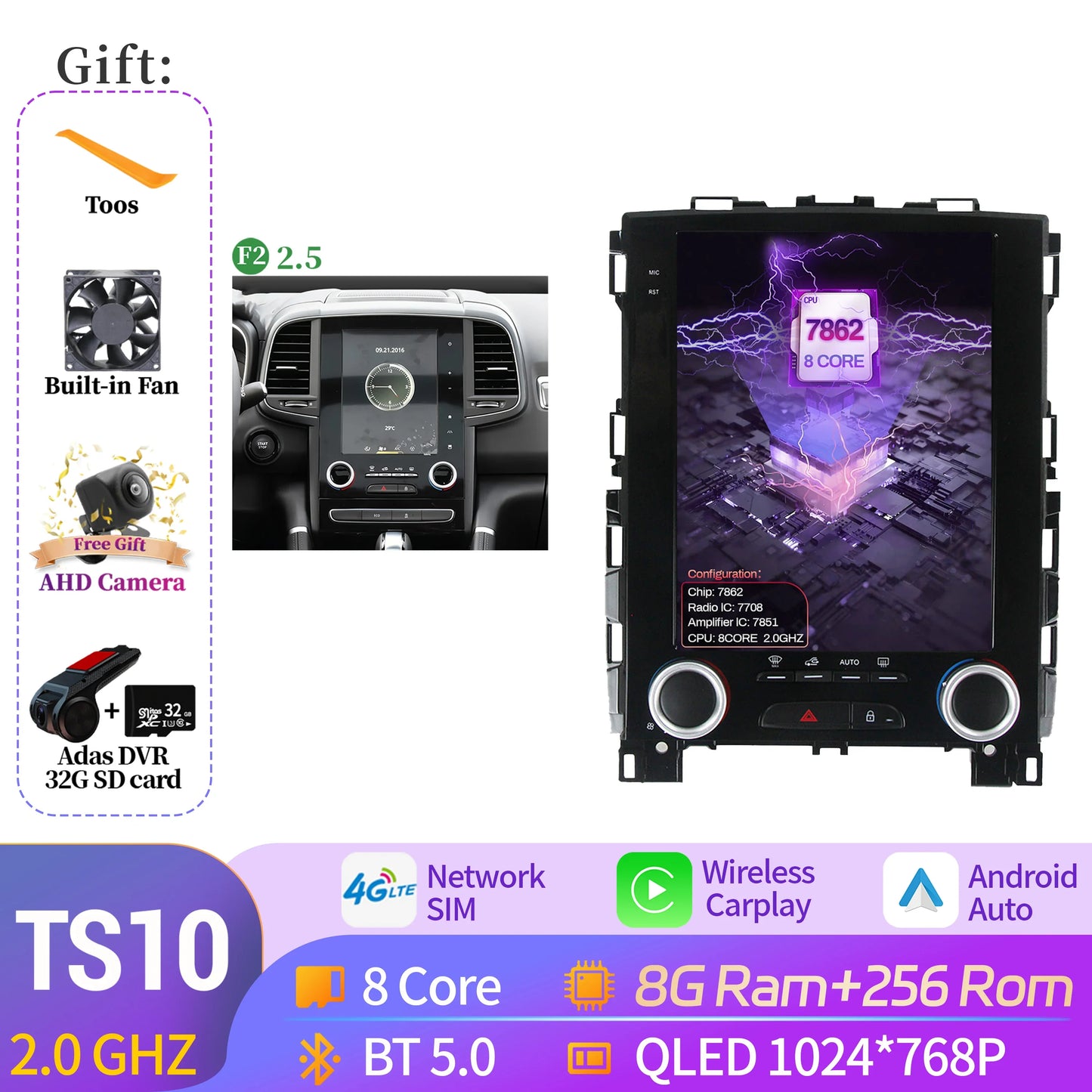 9.7″Android 14 For Renault Koleos Megane 4 Samsung SM6 Talisman 2017-2019 Wireless Apple BT Carplay Car Radio Multimedia