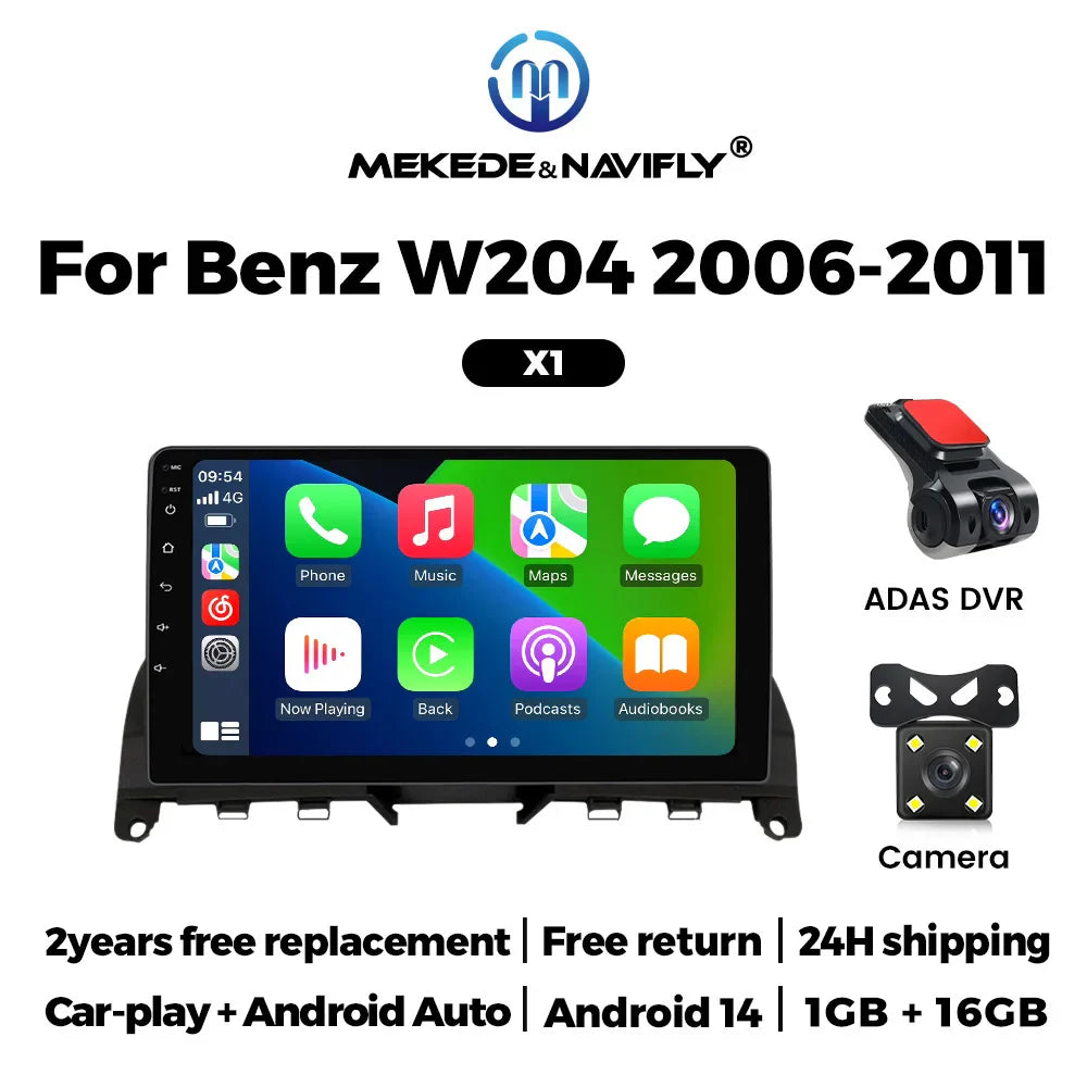 Android 14 OS IPS Car Radio For Mercedes Benz C Class W204 S204 2006 - 2011 Carplay Auto Multimedia Player GPS Stereo Navigation