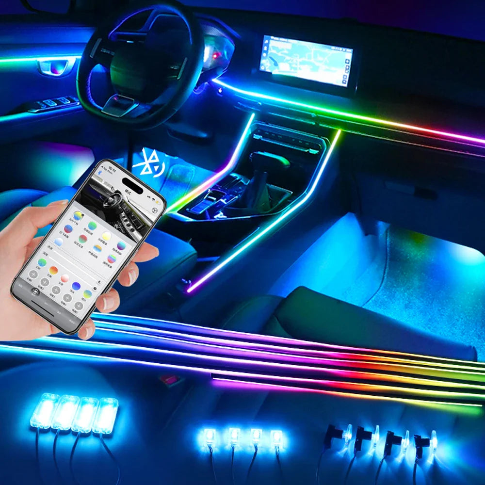 18/22 in 1 Car Hidden Ambient Light Backlight Dual Zone RGB Symphony Acrylic Strips Matt Black Interior Car Ambient Lamp APP 12V